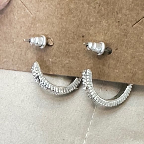 2/$15 Silver tone hoop earrings w/3round crystal stones on each hoop spaced out - Picture 6 of 15